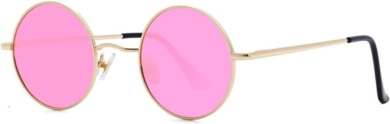 CEREMONYT Sunglasses Round Polarized Round Sunglasses for Men Women Hippie Small Circle Glasses Red Yellow Lenses