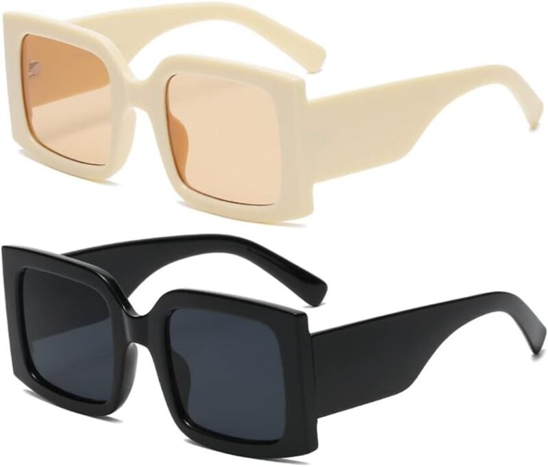 CEREMONYT Sunglasses Square  Vintage Oversized Sunglasses for Women Men Trendy Square Frame UV400 Protection Sun Glasses