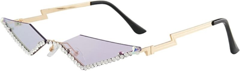 CEREMONYT Sunglasses Cat EyeVintage 90s Rimless Rhinestone Sunglasses Fashion Rhombus Crystal diamond Y2K Candy Color Cat Eye Party Glasses