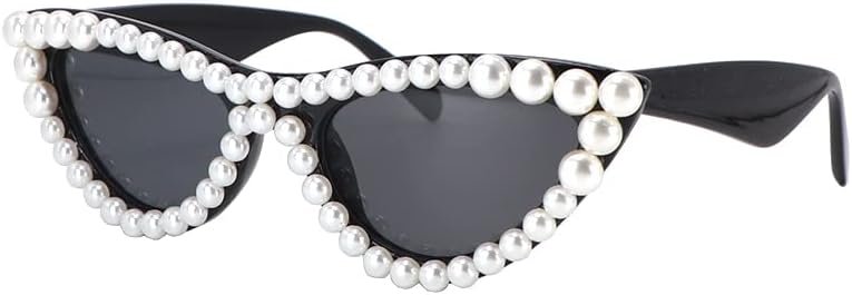 CEREMONYT Sunglasses Cat Eye Pearl Cat Eye Sunglasses Womens Cute Fashion Trendy Eyewear