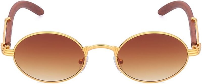 41oG8xxEY6L._AC_SL1000 CEREMONYT Sunglasses Oval Sunglasses for Men Women Classic Vintage Imitation Wood Small Round Black Sunglasses