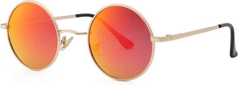 CEREMONYT Sunglasses Round Polarized Round Sunglasses for Men Women Hippie Small Circle Glasses Red Yellow Lenses