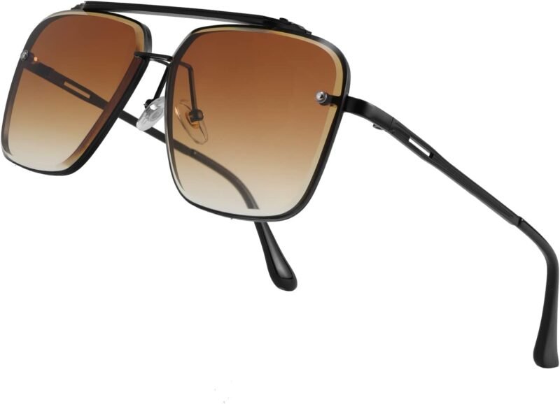 CEREMONYT Sunglasses Sunglasses, Fashion Square Pilot Sunglasses, Vintage Metal Gradient Glasses for Men and Women, B4104