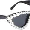 CEREMONYT Sunglasses Cat Eye Pearl Cat Eye Sunglasses Womens Cute Fashion Trendy Eyewear