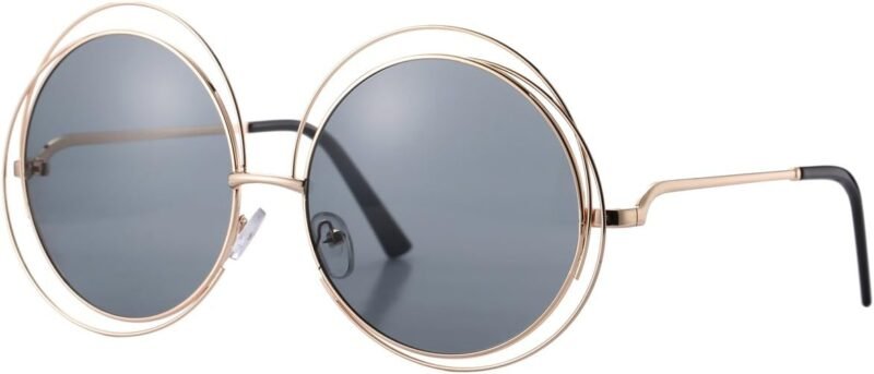 CEREMONYT Sunglasses Round Pro Women’s Double Circle Metal Wire Frame Oversized Round Sunglasses