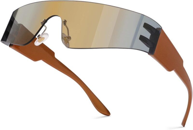 CEREMONYT Sunglasses Wraparound Y2K Rimless Futuristic Wrap Around Sunglasses Women Men, Trendy Cyberpunk Visor Sunglasses Monoblock Cyclops Shades