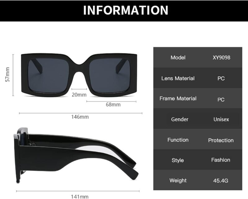 CEREMONYT Sunglasses Square  Vintage Oversized Sunglasses for Women Men Trendy Square Frame UV400 Protection Sun Glasses