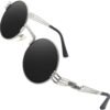 CEREMONYT Sunglasses Round E72 Retro Steampunk Style Inspired Round Metal Circle Polarized Sunglasses for Women Men