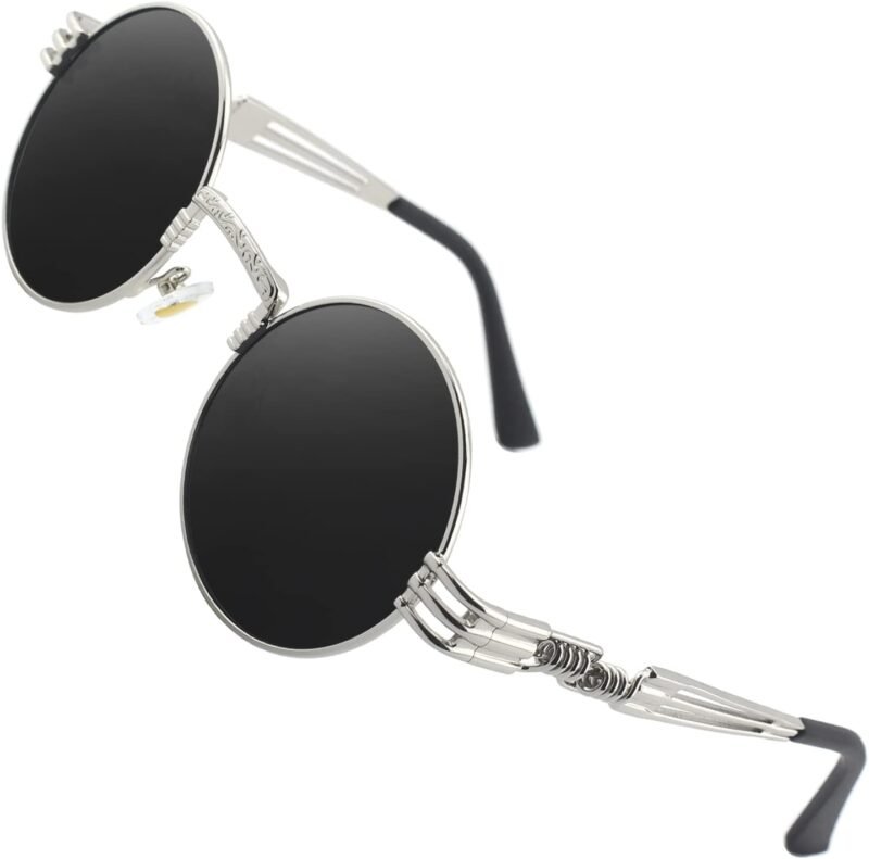 CEREMONYT Sunglasses Round E72 Retro Steampunk Style Inspired Round Metal Circle Polarized Sunglasses for Women Men
