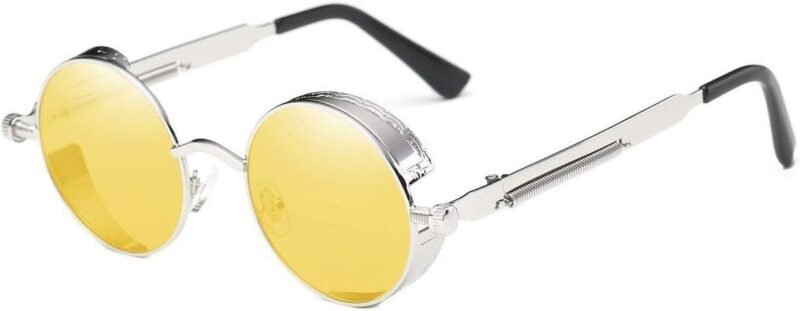 CEREMONYT Sunglasses Round  Vintage Steampunk Retro Metal Round Circle Frame Sunglasses