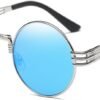 CEREMONYT Sunglasses Round  Sunglasses Steampunk Metal Classic Frame Mirror Lens(C1:Black Lens+ Silver Frame)