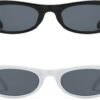 CEREMONYT Sunglasses Oval Narrow Cat Eye Sunglasses for Women 90s  Oval  Womens Oval Sunglasses Fashion Small Black Shades