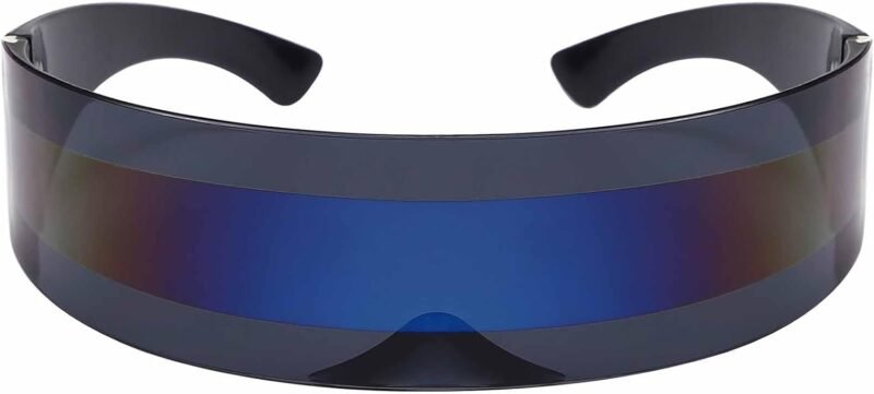 CEREMONYT Sunglasses Wraparound Futuristic Sunglasses Y2K Space Cyclops Wrap Around Glasses Rimless Translucent Mirrored Lens