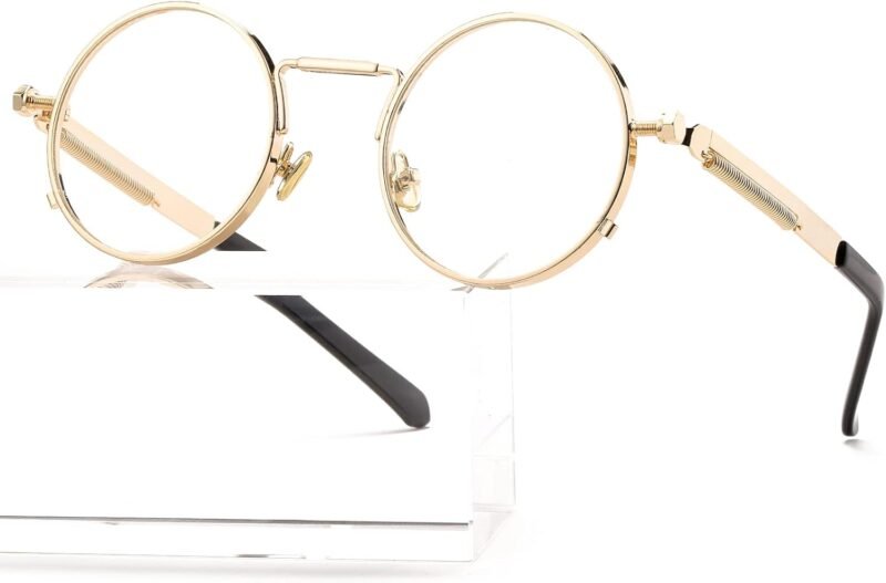 CEREMONYT Sunglasses Round Steampunk Sunglasses Circle Lennon Glasses Gothic Metal Frame 100% UV Blocking Lens