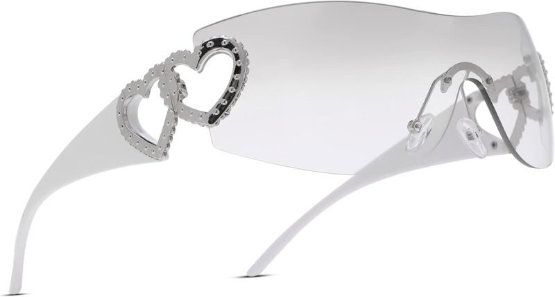 51DAUaQ5KnL._AC_SL1500 CEREMONYT Sunglasses Wraparound Pro Wrap Around Rimless Sunglasses Women Men, Oversized Fashion Futuristic Sun Glasses Cool Shade 2000S Trendy