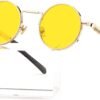 CEREMONYT Sunglasses Round Steampunk Sunglasses Circle Lennon Glasses Gothic Metal Frame 100% UV Blocking Lens
