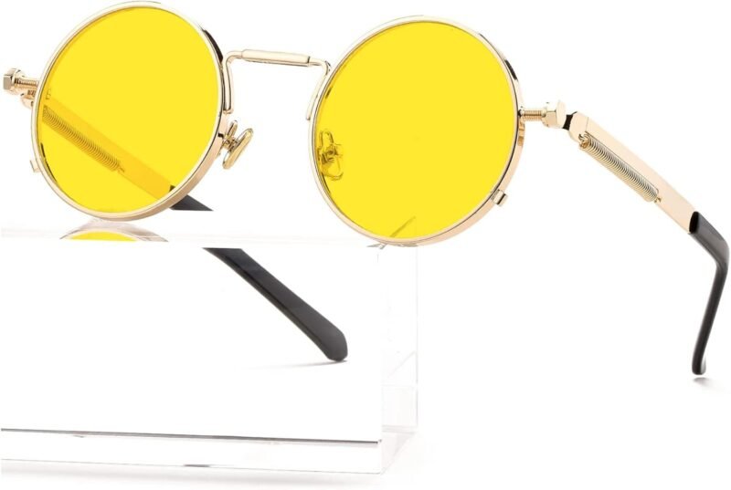 CEREMONYT Sunglasses Round Steampunk Sunglasses Circle Lennon Glasses Gothic Metal Frame 100% UV Blocking Lens