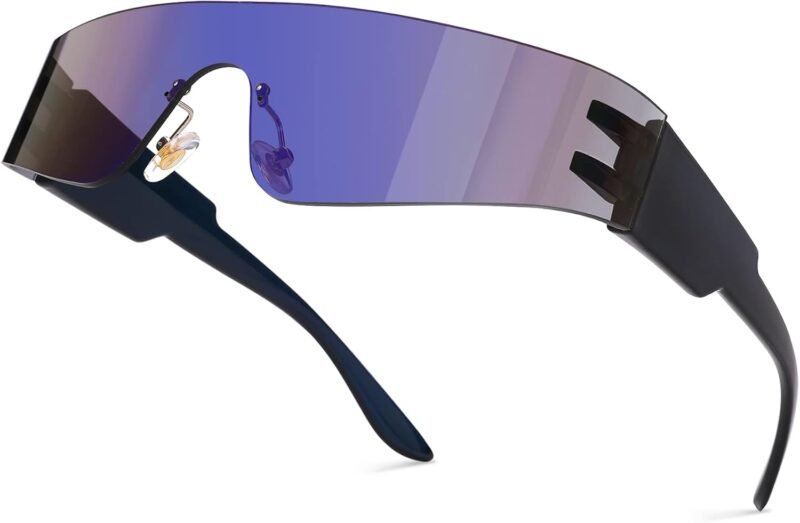 CEREMONYT Sunglasses Wraparound Y2K Rimless Futuristic Wrap Around Sunglasses Women Men, Trendy Cyberpunk Visor Sunglasses Monoblock Cyclops Shades