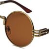 CEREMONYT Sunglasses Round  Round Steampunk Sunglasses Circle Lennon Hippie Glasses Metal Frame 100% UV Blocking Lens