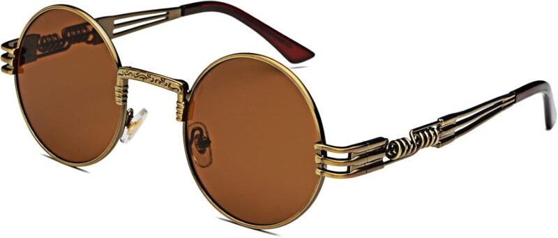 CEREMONYT Sunglasses Round  Round Steampunk Sunglasses Circle Lennon Hippie Glasses Metal Frame 100% UV Blocking Lens