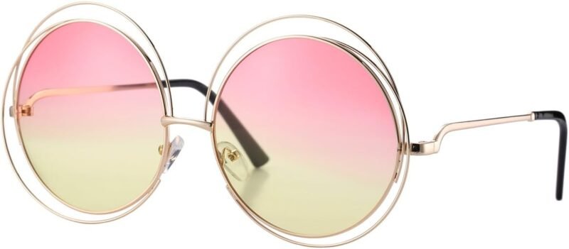 CEREMONYT Sunglasses Round Pro Women’s Double Circle Metal Wire Frame Oversized Round Sunglasses