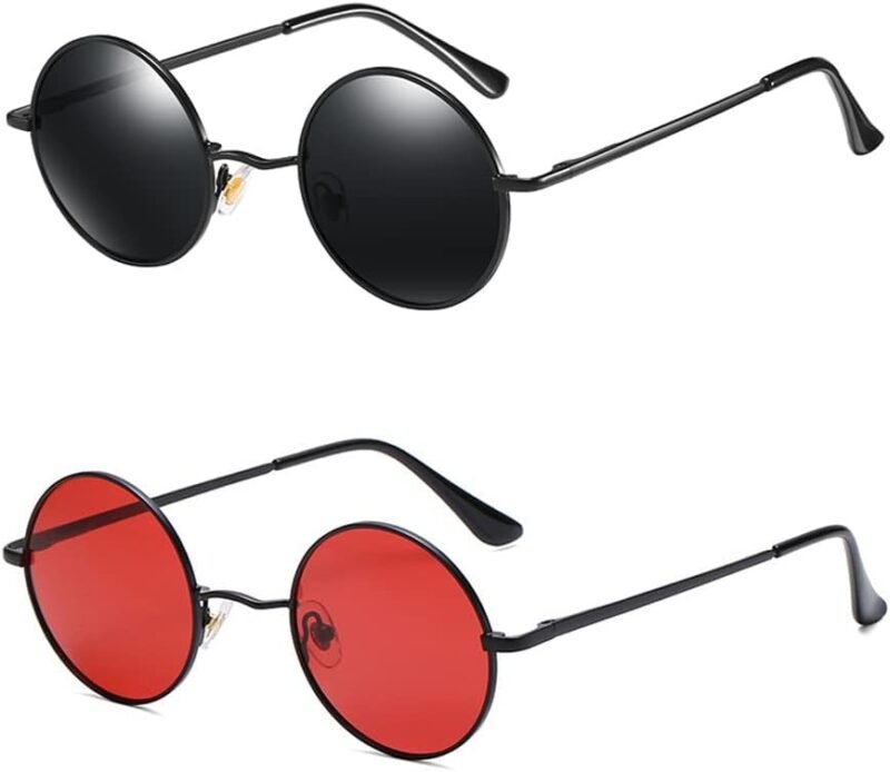 CEREMONYT Sunglasses Round  Polarized Sunglasses for Men Women Retro Metal Small Circle Hippie Sunglasses