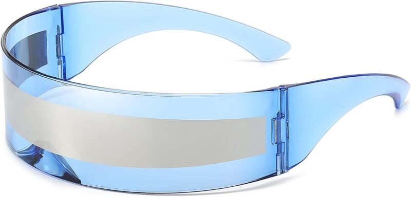CEREMONYT Sunglasses Wraparound Futuristic Sunglasses Y2K Space Cyclops Wrap Around Glasses Rimless Translucent Mirrored Lens