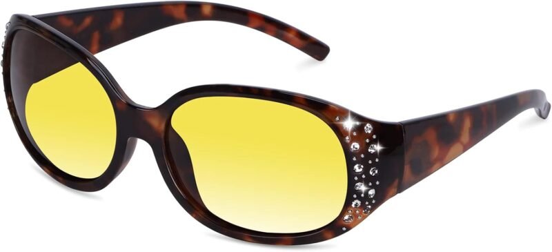 CEREMONYT Sunglasses Oval Sunglasses for Women, Rhinestone Wrap Around Sunglasses with UV400 Protection