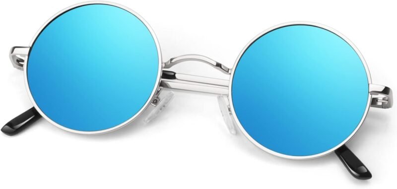 CEREMONYT Sunglasses Round  Polarized Sunglasses Men Women,Retro Metal Hippie Shades with 100% UV Protection