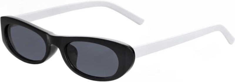 CEREMONYT Sunglasses Oval Narrow Cat Eye Sunglasses for Women Men 90s Sun Glasses Womens Small Oval Sunglasses Black Shades
