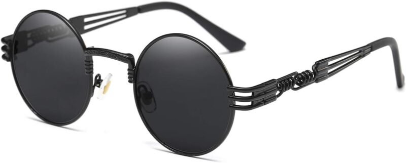 CEREMONYT Sunglasses Round  Sunglasses Steampunk Metal Classic Frame Mirror Lens(C1:Black Lens+ Silver Frame)