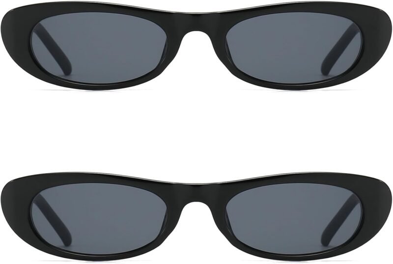 CEREMONYT Sunglasses Oval Narrow Cat Eye Sunglasses for Women 90s  Oval  Womens Oval Sunglasses Fashion Small Black Shades