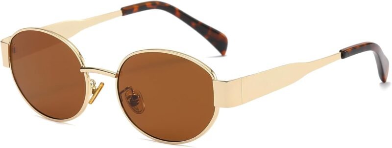 51UBGVm6ATL._AC_SL1500 CEREMONYT Sunglasses Oval Sunglasses for Women Men Fashion Luxury Metal Sun Glasses 90s Vintage Designer style (Gold/Brown)