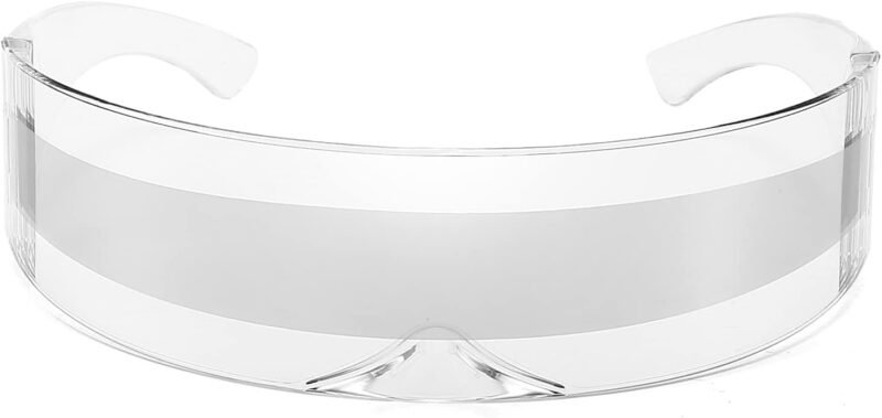CEREMONYT Sunglasses Wraparound Futuristic Sunglasses Y2K Space Cyclops Wrap Around Glasses Rimless Translucent Mirrored Lens