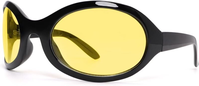 CEREMONYT Sunglasses Oversized Oval Fashion Sunglasses for Women Men Wrap Around Classic Oval Black Sun Glasses Ladies Shades