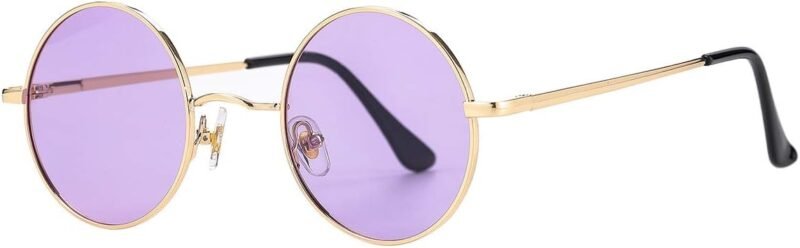 CEREMONYT Sunglasses Round Polarized Round Sunglasses for Men Women Hippie Small Circle Glasses Red Yellow Lenses