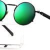 CEREMONYT Sunglasses Round Steampunk Sunglasses Circle Lennon Glasses Gothic Metal Frame 100% UV Blocking Lens