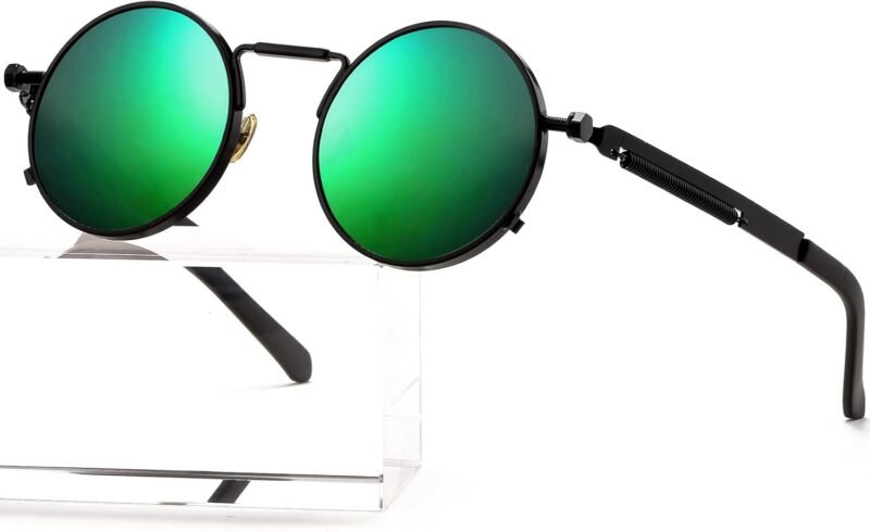 CEREMONYT Sunglasses Round Steampunk Sunglasses Circle Lennon Glasses Gothic Metal Frame 100% UV Blocking Lens