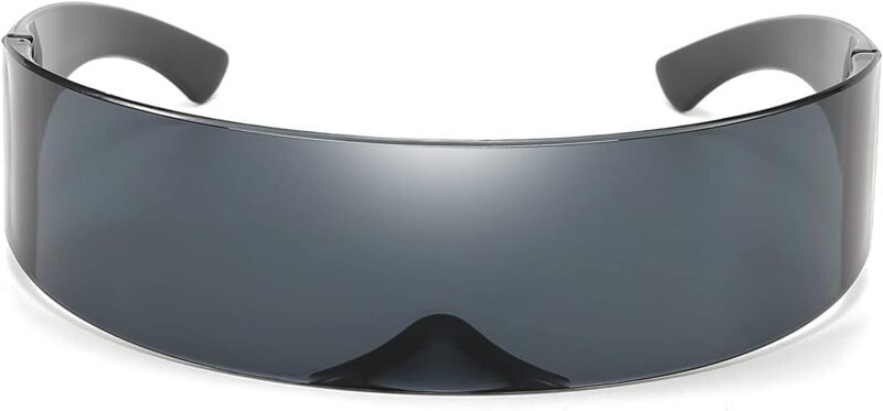 CEREMONYT Sunglasses Wraparound Futuristic Sunglasses Y2K Space Cyclops Wrap Around Glasses Rimless Translucent Mirrored Lens