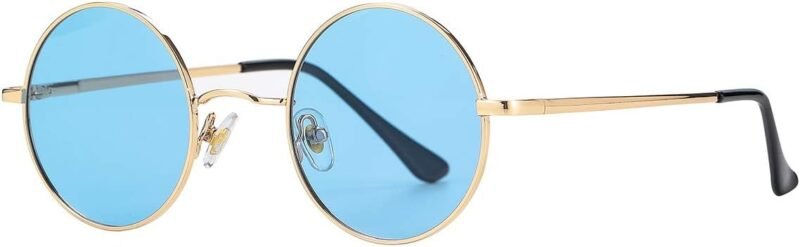 CEREMONYT Sunglasses Round Polarized Round Sunglasses for Men Women Hippie Small Circle Glasses Red Yellow Lenses