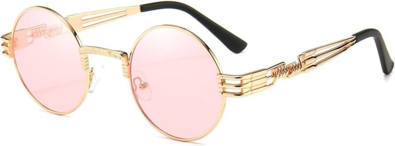 CEREMONYT Sunglasses Round  Sunglasses Steampunk Metal Classic Frame Mirror Lens(C1:Black Lens+ Silver Frame)