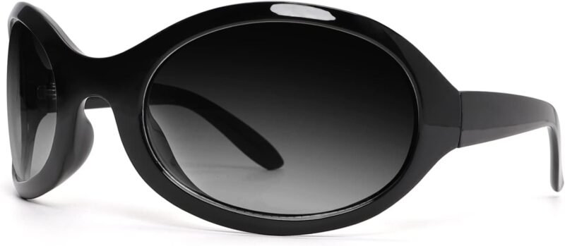 CEREMONYT Sunglasses Oversized Oval Fashion Sunglasses for Women Men Wrap Around Classic Oval Black Sun Glasses Ladies Shades
