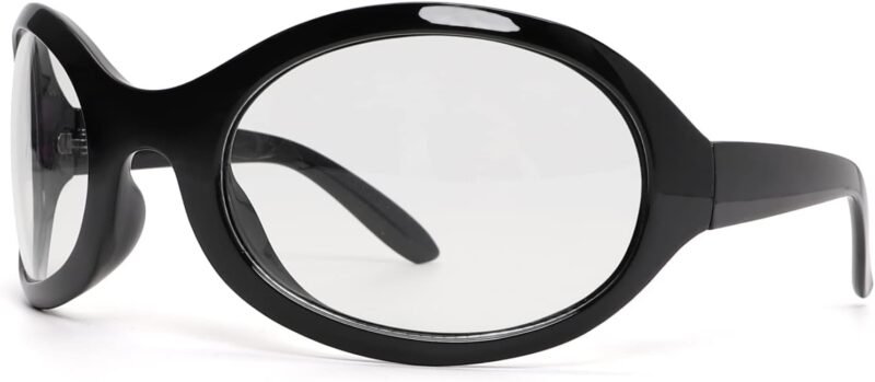 CEREMONYT Sunglasses Oversized Oval Fashion Sunglasses for Women Men Wrap Around Classic Oval Black Sun Glasses Ladies Shades