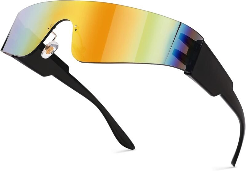 CEREMONYT Sunglasses Wraparound Y2K Rimless Futuristic Wrap Around Sunglasses Women Men, Trendy Cyberpunk Visor Sunglasses Monoblock Cyclops Shades