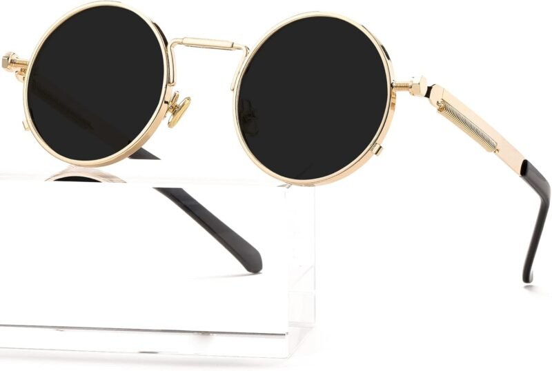 CEREMONYT Sunglasses Round Steampunk Sunglasses Circle Lennon Glasses Gothic Metal Frame 100% UV Blocking Lens