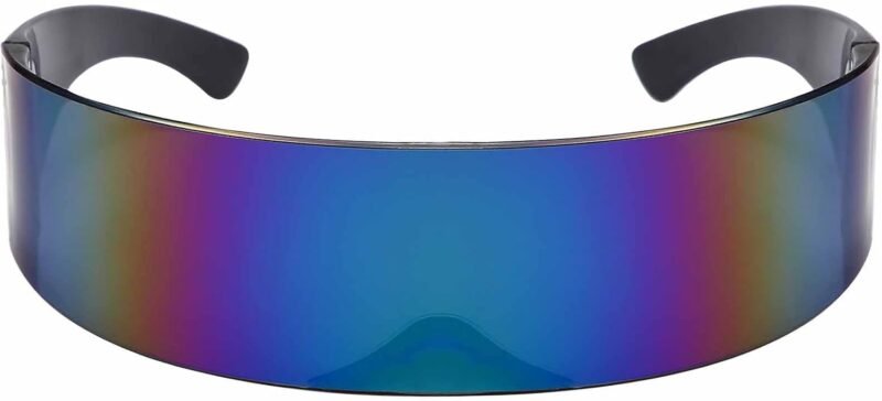 CEREMONYT Sunglasses Wraparound Futuristic Sunglasses Y2K Space Cyclops Wrap Around Glasses Rimless Translucent Mirrored Lens