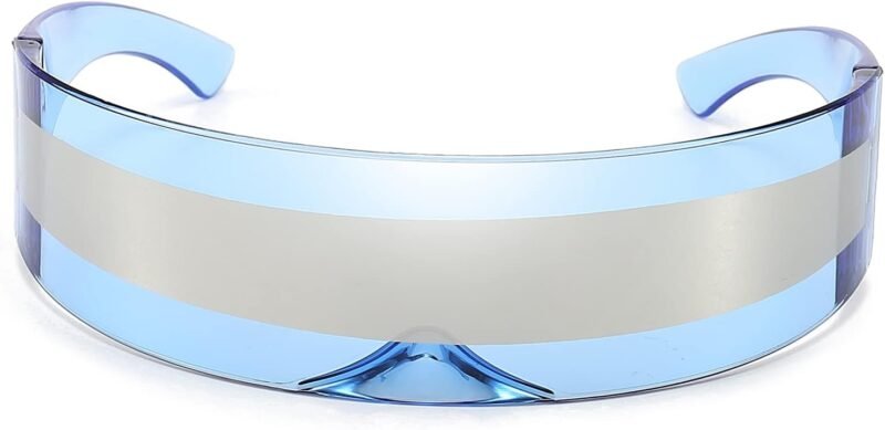 CEREMONYT Sunglasses Wraparound Futuristic Sunglasses Y2K Space Cyclops Wrap Around Glasses Rimless Translucent Mirrored Lens