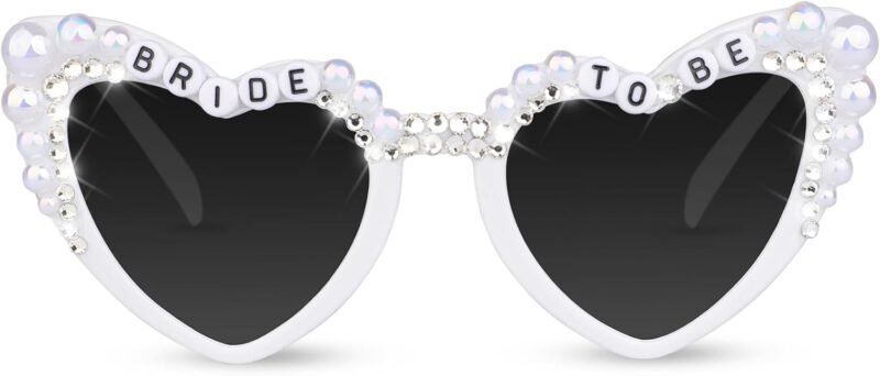 CEREMONYT Sunglasses Cat EyeBride Sunglasses for Bachelorette White Heart Glasses for Bride to Be Gift, Bachelorette Accessories Party Favors
