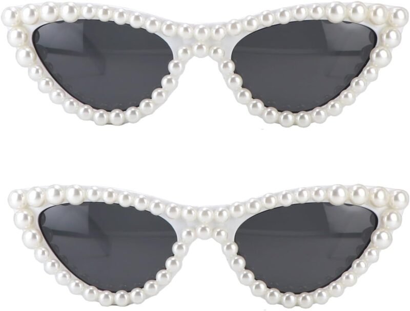 CEREMONYT Sunglasses Cat Eye Pearl Cat Eye Sunglasses Womens Cute Fashion Trendy Eyewear