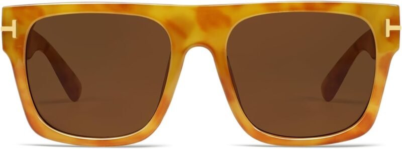 CEREMONYT Sunglasses Square  Trendy Square Sunglasses Mens Womens Oversized Flat Top Shades Retro 70s Rectangle Driving Sunnies VL9756